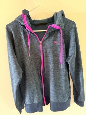 Under Armour Charcoal Heather Full-Zip Hoodie with Hot Pink Trim